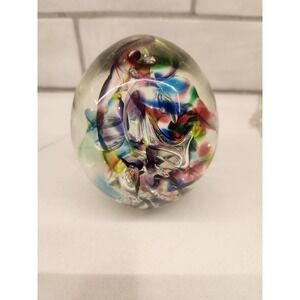 Art Glass Paperweight HG Studio Swirled Multi Colored Hand Blown Signed & Dated